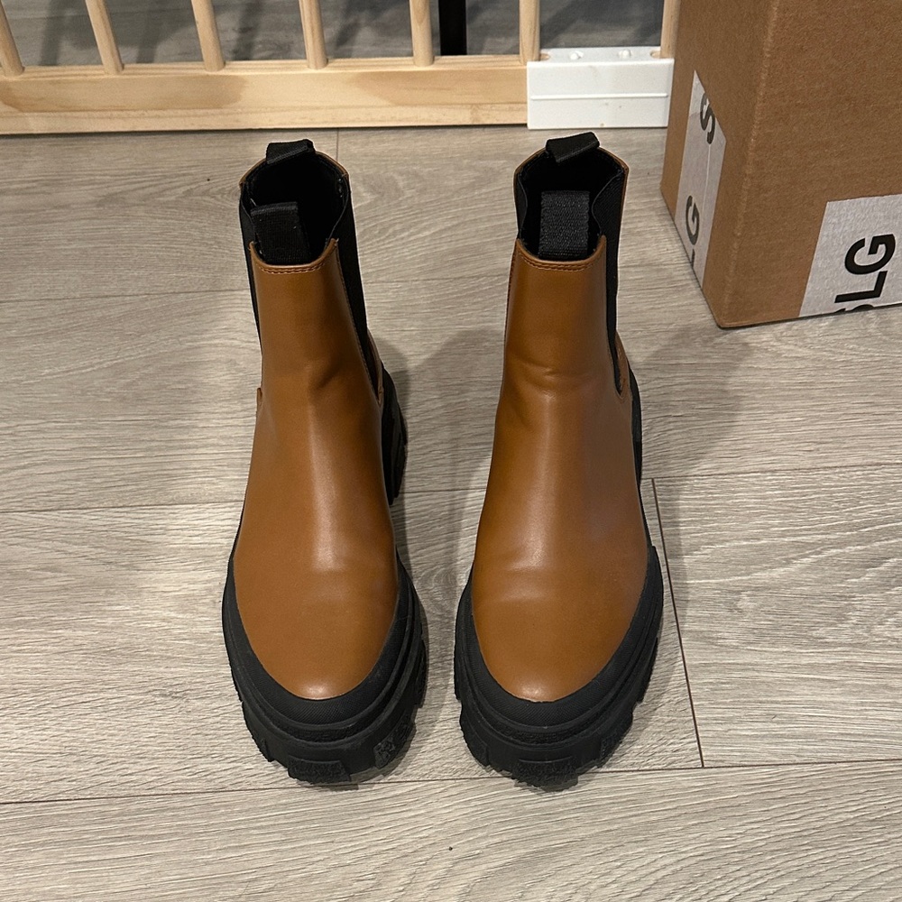 Zara Tan and Black Ankle Boots
